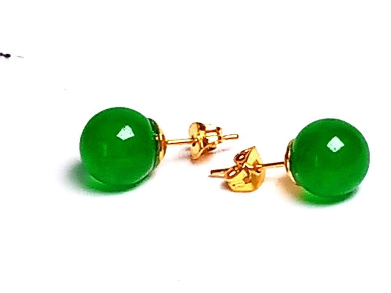 Koraba 14K Natural Green Jade Ball Stud Earrings 10mm