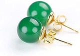 Koraba 14K Natural Green Jade Ball Stud Earrings 10mm
