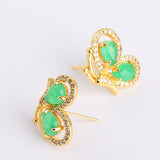 Koraba 14k Yellow Created Green Jade Butterfly Stud Earrings