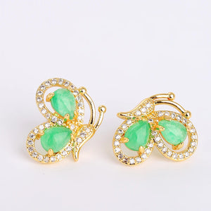 Koraba 14k Yellow Created Green Jade Butterfly Stud Earrings