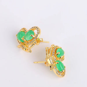 Koraba 14k Yellow Created Green Jade Butterfly Stud Earrings