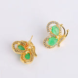 Koraba 14k Yellow Created Green Jade Butterfly Stud Earrings