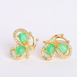 Koraba 14k Yellow Created Green Jade Butterfly Stud Earrings