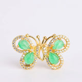 Koraba 14k Yellow Created Green Jade Butterfly Stud Earrings