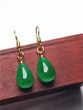 Koraba 14k Yellow Plated Green Jade Water Drop Necklace Earring