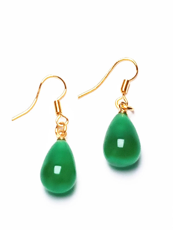 Koraba 14k Yellow Plated Green Jade Water Drop Necklace Earring