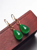 Koraba 14k Yellow Plated Green Jade Water Drop Necklace Earring