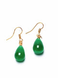 Koraba 14k Yellow Plated Green Jade Water Drop Necklace Earring