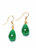 Koraba 14k Yellow Plated Green Jade Water Drop Necklace Earring