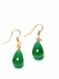 Koraba 14k Yellow Plated Green Jade Water Drop Necklace Earring