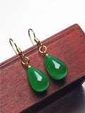 Koraba 14k Yellow Plated Green Jade Water Drop Necklace Earring