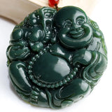 Chinese Natural Nephrite Hetian Jade Maitreya Buddha Pixiu Pendant Necklace