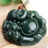 Chinese Natural Nephrite Hetian Jade Maitreya Buddha Pixiu Pendant Necklace