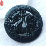 Chinese Natural Hetian Jade Dragon Pendant + Necklace
