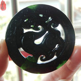 Chinese Natural Hetian Jade Dragon Pendant + Necklace
