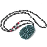 Koraba Green Jade Wealth Dragon Long Necklace Pendant