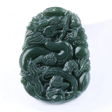 Koraba Green Jade Wealth Dragon Long Necklace Pendant