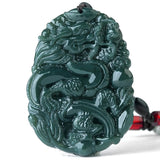 Koraba Green Jade Wealth Dragon Long Necklace Pendant