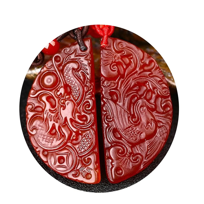Koraba Natural Red Agate Dragon Phoenix Necklace Pendant