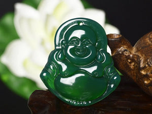 Koraba Green Agate Maitreya Buddha Pendant Necklace