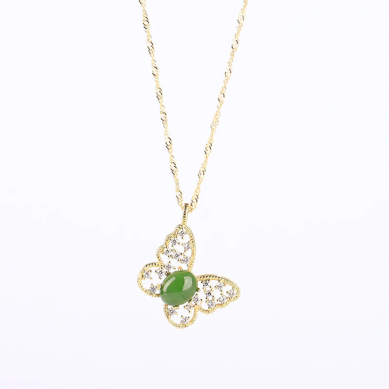 Koraba Green Jade Butterfly Necklace Women's Dainty Charm