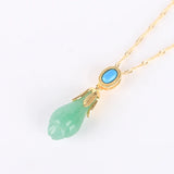 Koraba Natural Green Flower Dangle Necklace Jade Necklace