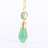 Koraba Natural Green Flower Dangle Necklace Jade Necklace