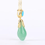 Koraba Natural Green Flower Dangle Necklace Jade Necklace