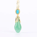 Koraba Natural Green Flower Dangle Necklace Jade Necklace
