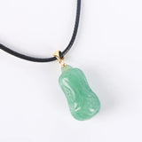 Koraba Green Jade Cabbage Pendant Necklace with Leather Cord