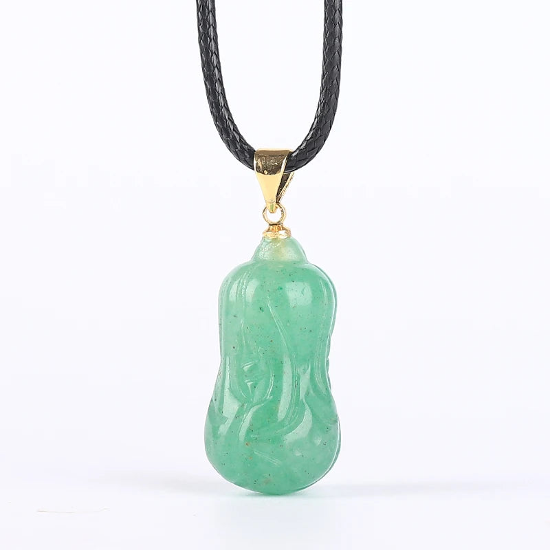 Koraba Green Jade Cabbage Pendant Necklace with Leather Cord