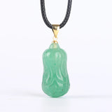 Koraba Green Jade Cabbage Pendant Necklace with Leather Cord