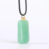 Green Jade Stone Crystal Pendant Necklace Leather Cord