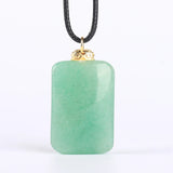 Green Jade Stone Crystal Pendant Necklace Leather Cord