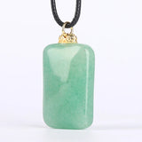 Green Jade Stone Crystal Pendant Necklace Leather Cord