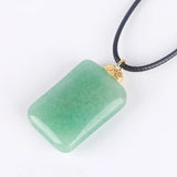 Green Jade Stone Crystal Pendant Necklace Leather Cord