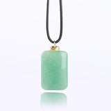 Green Jade Stone Crystal Pendant Necklace Leather Cord