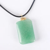Green Jade Stone Crystal Pendant Necklace Leather Cord