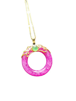 Koraba Pink Crystal Necklace with Jade Charm