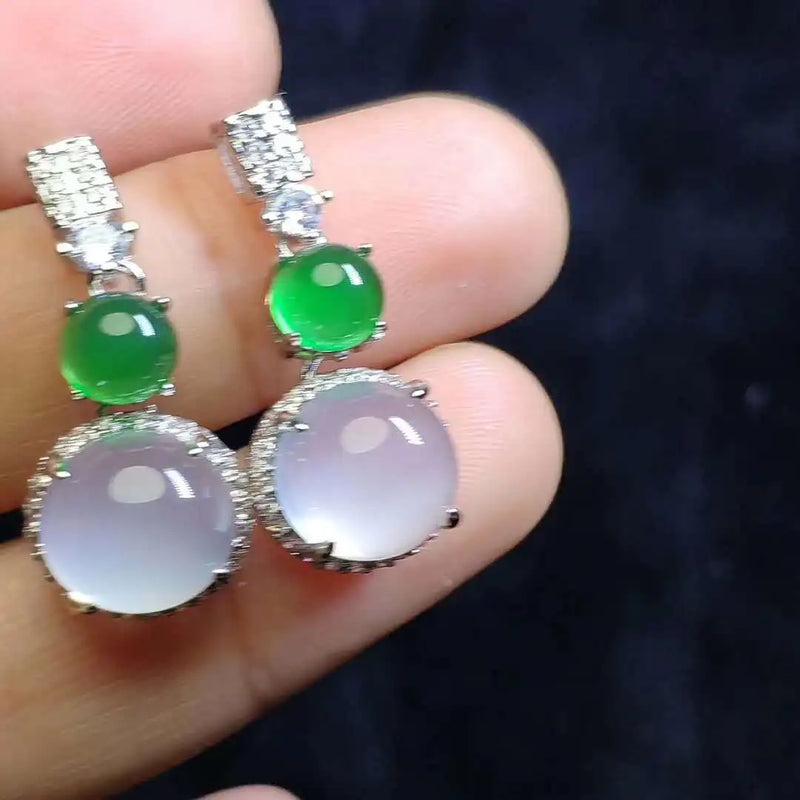 Koraba S925 Sterling Silver Green Jade Earrings