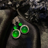 Koraba S925 Sterling Silver Green Jade Earrings