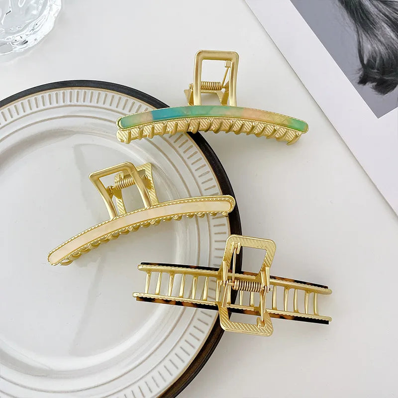 Korea Big Alloy Hair Claw Clips Acetate Geometric Hairpins for Women Girls