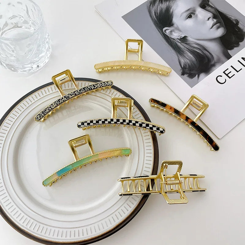 Korea Big Alloy Hair Claw Clips Acetate Geometric Hairpins for Women Girls
