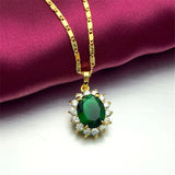 Korea 24K Plating Necklace Green Zircon Crystal Jade Pendant Necklace