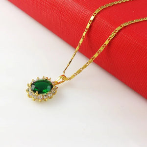 Korea 24K Plating Necklace Green Zircon Crystal Jade Pendant Necklace
