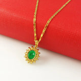 Korea 24K Plating Necklace Green Zircon Crystal Jade Pendant Necklace