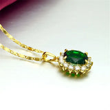 Korea 24K Plating Necklace Green Zircon Crystal Jade Pendant Necklace