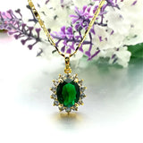 Korea 24K Plating Necklace Green Zircon Crystal Jade Pendant Necklace
