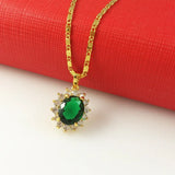 Korea 24K Plating Necklace Green Zircon Crystal Jade Pendant Necklace