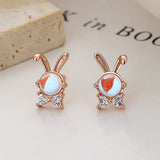 925 Sterling Silver Opal Rabbit Stud Earrings For Women Kids Party Jewelry
